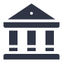 Bank building icon on black background